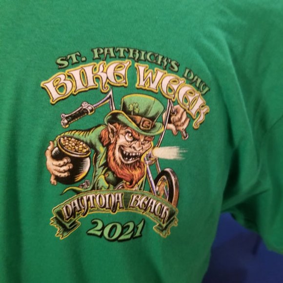 NWOT Green 2021 80th Anniv Bike Week Tshirt St. Patty's Day LG - Picture 4 of 5